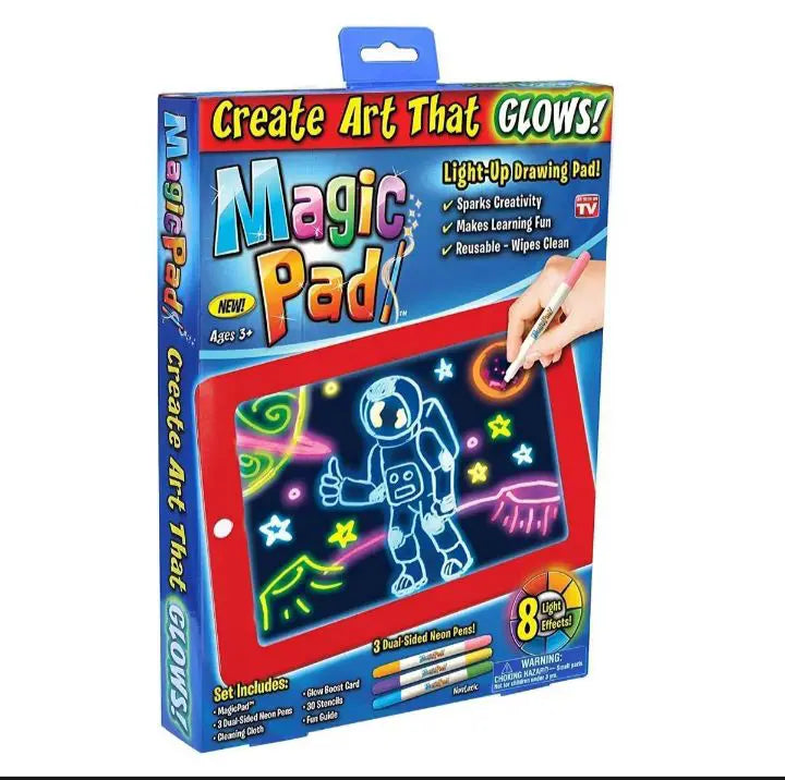 3D Magic Drawing Pad for Kids – 8 Light Effects Glow Sketch Tablet with Pens