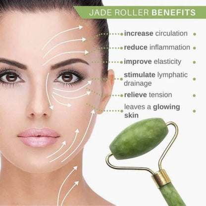 Facial Roller & Gua Sha Set – Natural Jade Stone Face Massager Tools